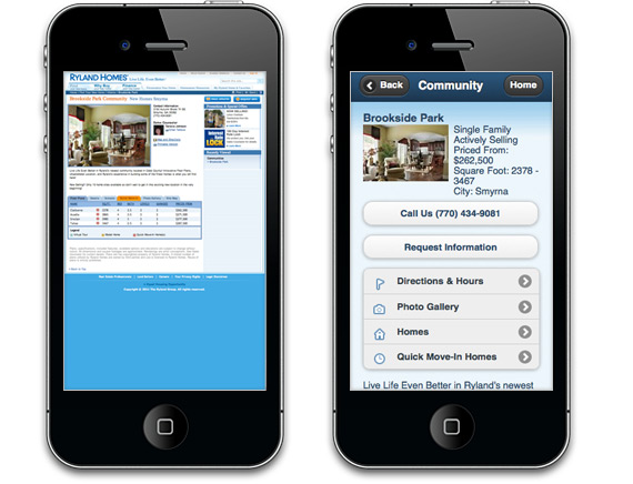 A comparison of two webpages on mobile devices, one optimised for mobile, one not.
